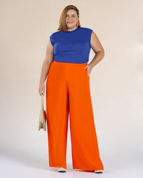 Blusa Muscle Tee Plus Size em Meia Malha - Cereja Rosa - Azul