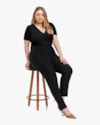 Blusa Plus Size Canelada com Decote Franzido - Cereja Rosa - Preto-62f1406e-57bb-40ff-8ec6-6c4ad2291787