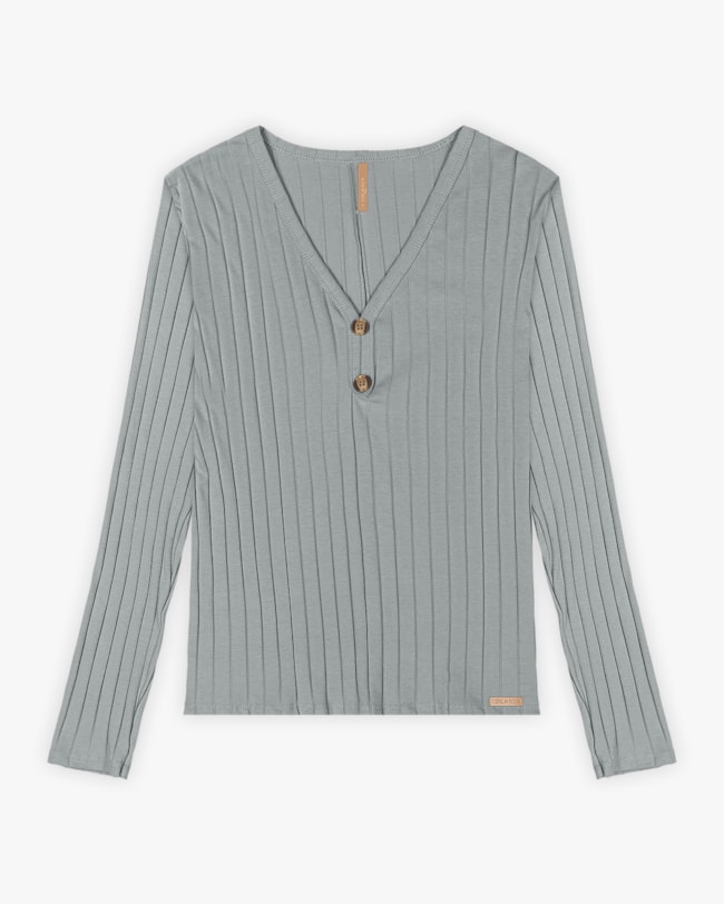 Blusa Plus Size Canelada com Decote V e Botões - Cereja Rosa - Cinza-6af05a11-29c9-4df0-8f22-2865f72b8923