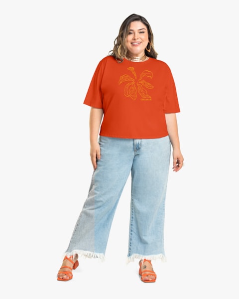 Blusa Plus Size com Bordado em Meia Malha Cereja Rosa