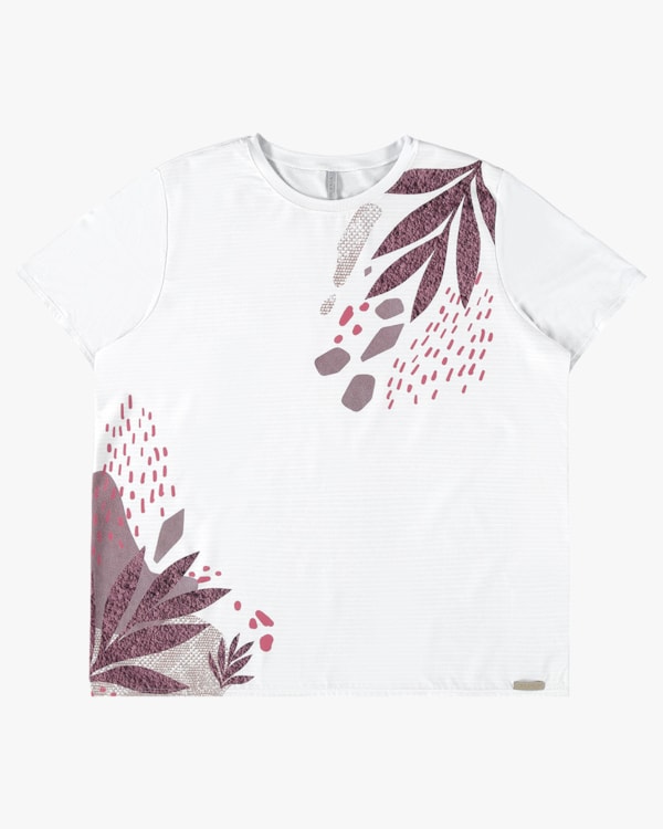 Blusa Plus Size com Estampa em Crepe e Resort - Cereja Rosa - Branco