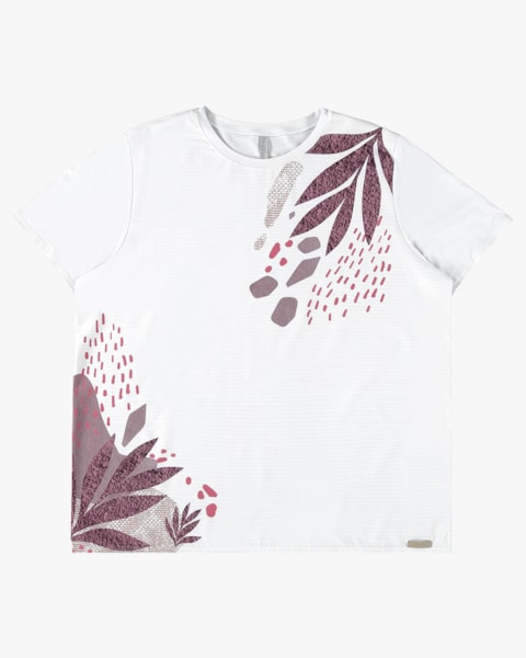 Blusa Plus Size com Estampa em Crepe e Resort - Cereja Rosa - Branco