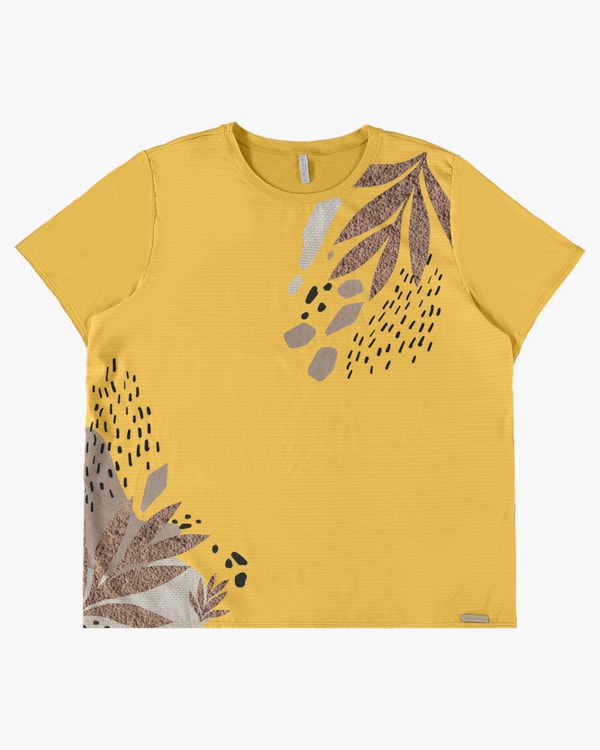 Blusa Plus Size com Estampa em Crepe e Resort - Cereja Rosa - Mostarda P