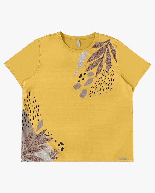 Blusa Plus Size com Estampa em Crepe e Resort - Cereja Rosa - Mostarda P-5e8f7ec4-ccab-4b0d-bcff-c5b13bc87ce9