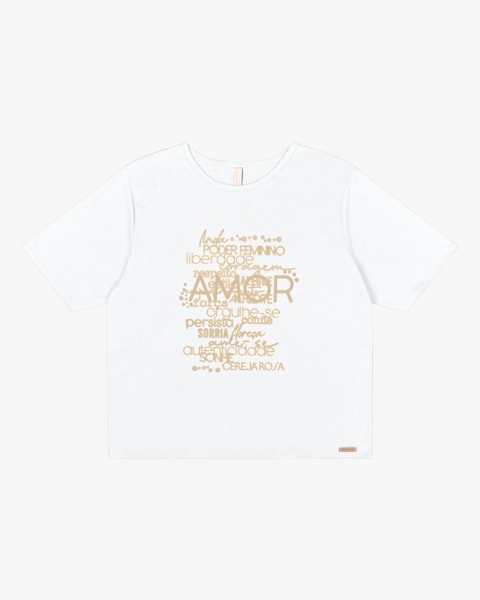 Blusa Plus Size com Estampa Metalizada Cereja Rosa Branco