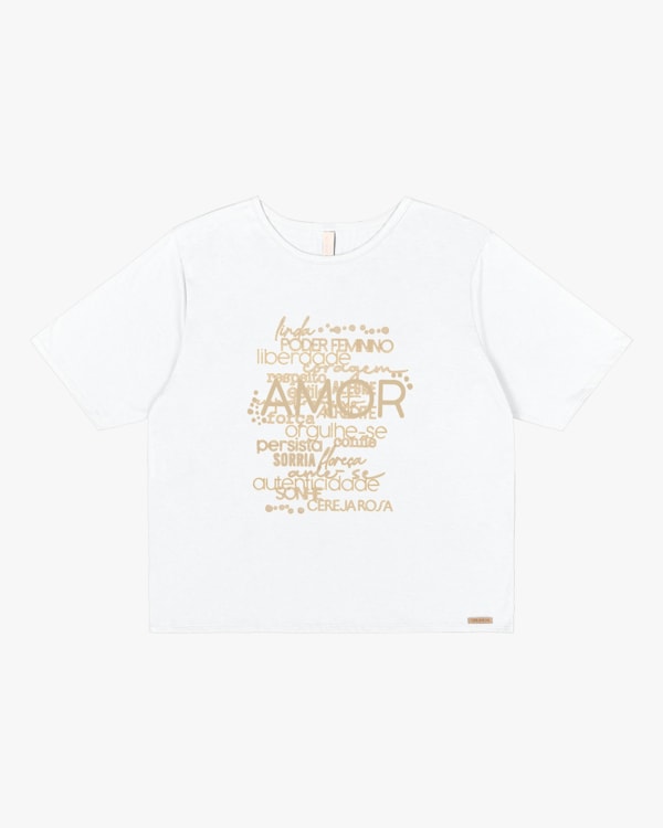 Blusa Plus Size com Estampa Metalizada Cereja Rosa Branco