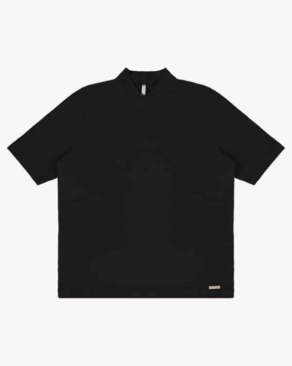 Blusa Plus Size com Gola Transpassada - Cereja Rosa - Preto P