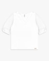 Blusa Plus Size Decote V com Mangas Dobradas - Cereja Rosa- Branco-173bee74-4394-4b05-b763-1eabf3b29d0c