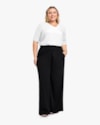 Blusa Plus Size Decote V com Mangas Dobradas - Cereja Rosa- Branco-c70c475d-425e-4b46-89ba-882d06507952