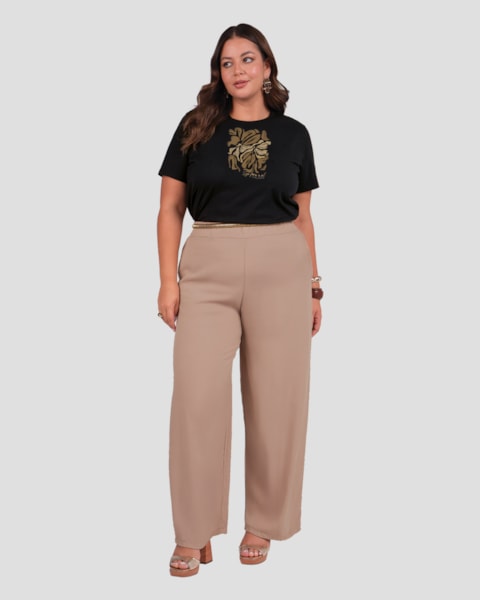 Blusa Plus Size em Malha com Estampa Frontal Cereja Rosa Preto