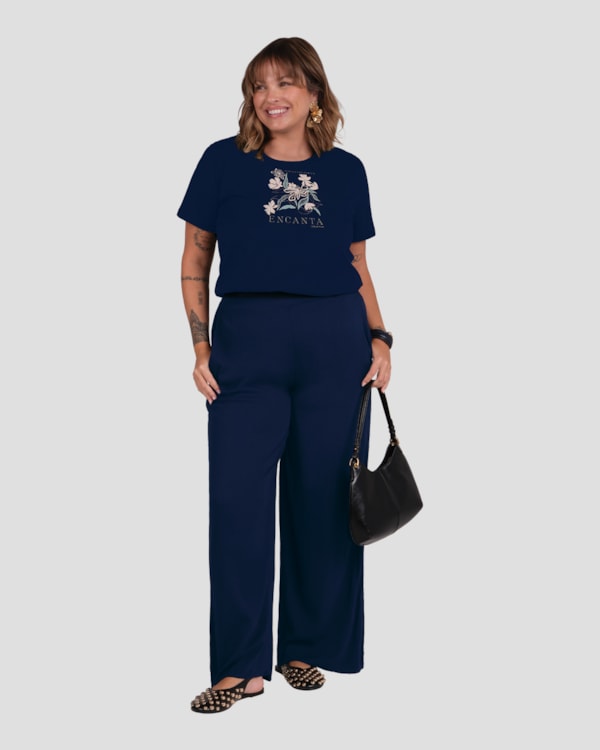 Blusa Plus Size em Meia Malha com Estampa Cereja Rosa Azul