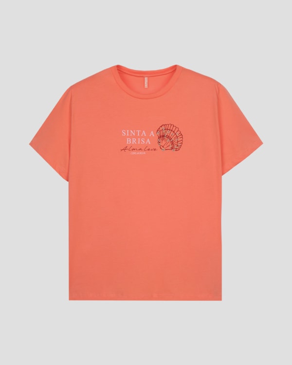Blusa Plus Size em Meia Malha com Estampa Cereja Rosa Laranja