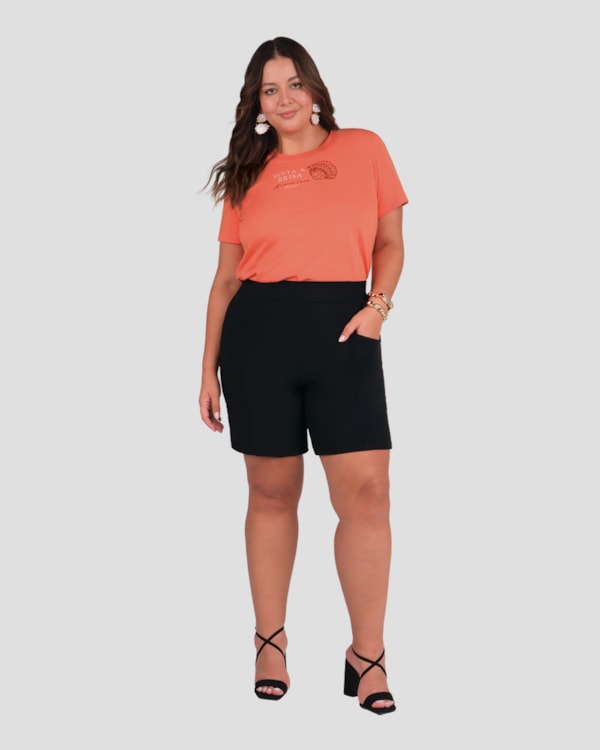 Blusa Plus Size em Meia Malha com Estampa Cereja Rosa Laranja