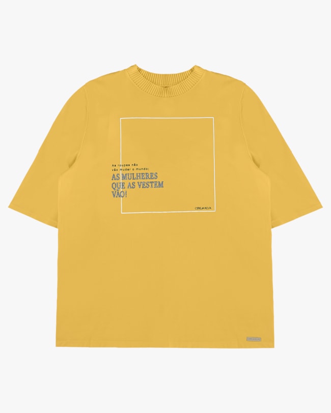 Blusa Plus Size em Meia Malha com Retilínea - Cereja Rosa - Mostarda P-57a7391e-f5c8-46a2-97fe-892ebb2f782b