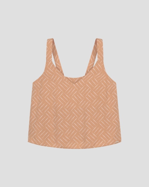 Blusa Plus Size em Viscose Estampada Cereja Rosa Bege