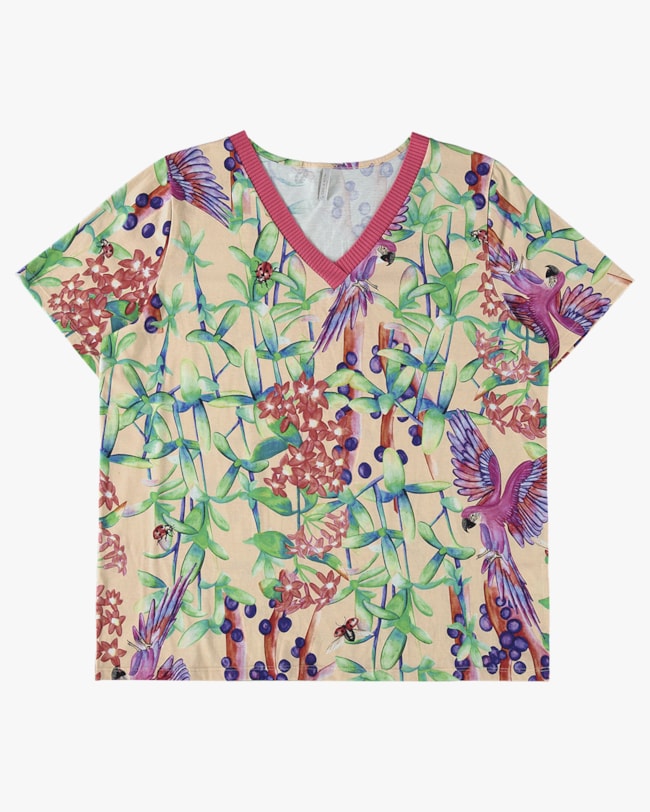 Blusa Plus Size Estampada com Retilínea - Cereja Rosa - Deserto P-cca3daa3-9084-4516-9d9b-d45d8e67685d