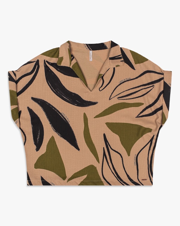 Blusa Plus Size Estampada em Crepe Favo - Cereja Rosa - Castor