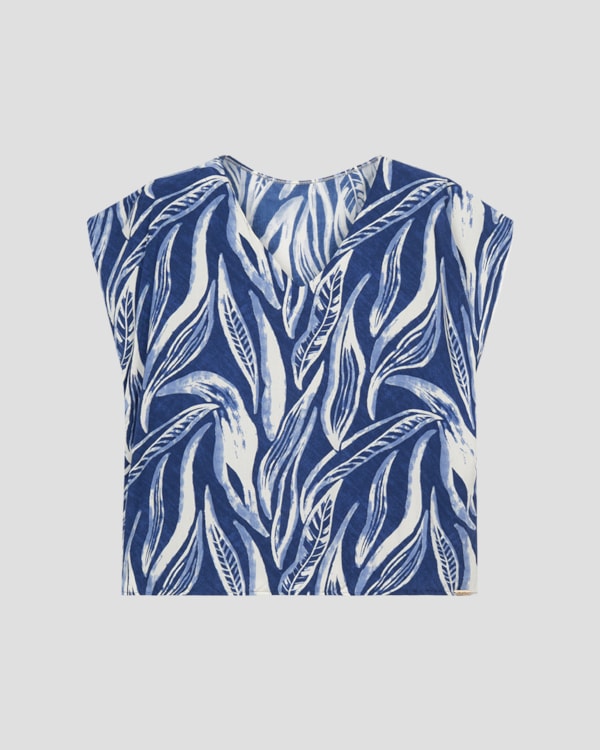 Blusa Plus Size Estampada em Viscose Cereja Rosa Azul