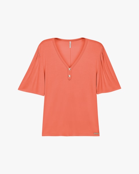 Blusa Plus Size Feminina com Manga Ampla e Botões - Cereja Rosa - Mango