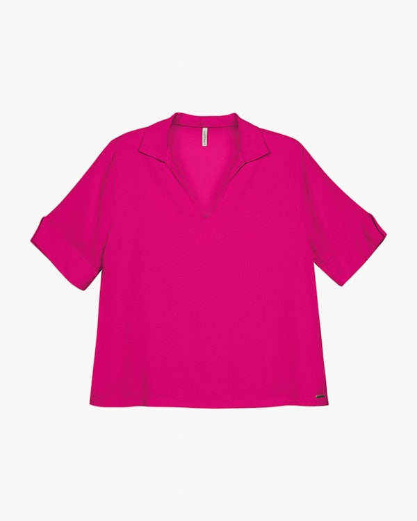 Blusa Plus Size Feminina Decote V em Tecido Plano – Cereja Rosa – Pink
