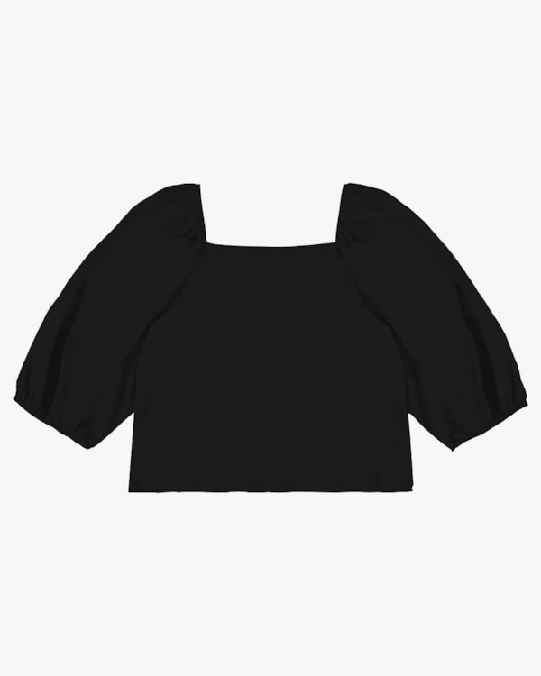 Blusa Plus Size Manga 3/4 com Decote Quadrado - Cereja Rosa - Preto P