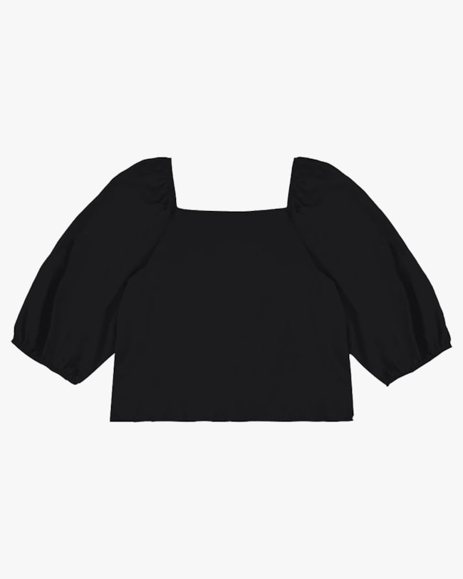 Blusa Plus Size Manga 3/4 com Decote Quadrado - Cereja Rosa - Preto P-afb6aca7-0baa-41b2-a201-d428d433571a