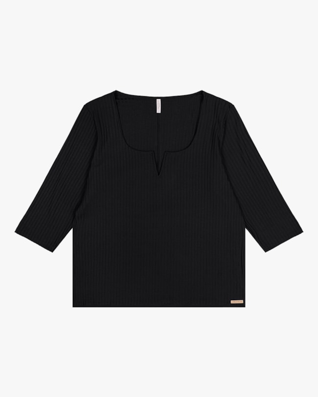 Blusa Plus Size Manga 3/4 em Canelado Cereja Rosa Preto-757aa6ee-e9cb-4180-8a1e-34d333dfa4a7