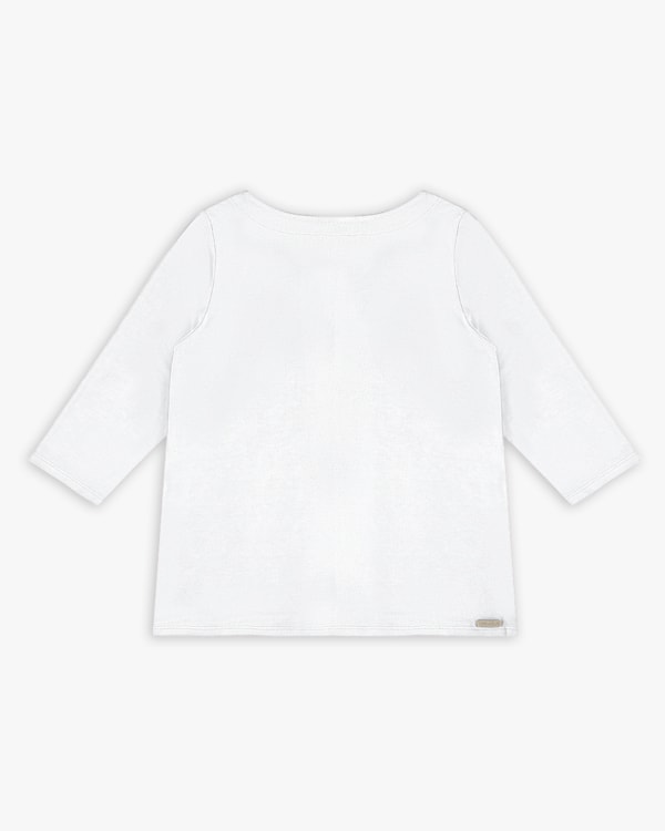 Blusa Plus Size Manga 3/4 em Tricot Viscose - Cereja Rosa - Branco P