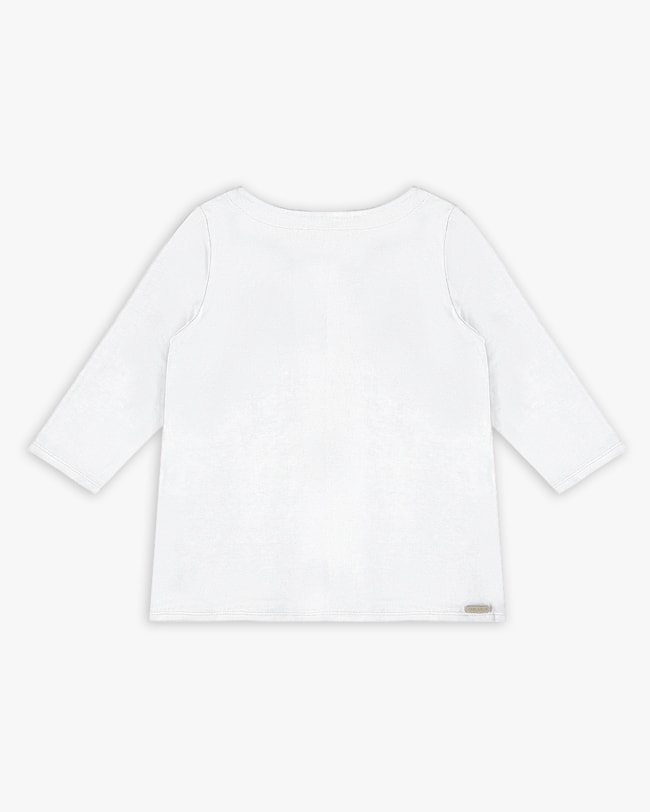 Blusa Plus Size Manga 3/4 em Tricot Viscose - Cereja Rosa - Branco P-ff619701-a974-43d2-9f47-a566578fc463