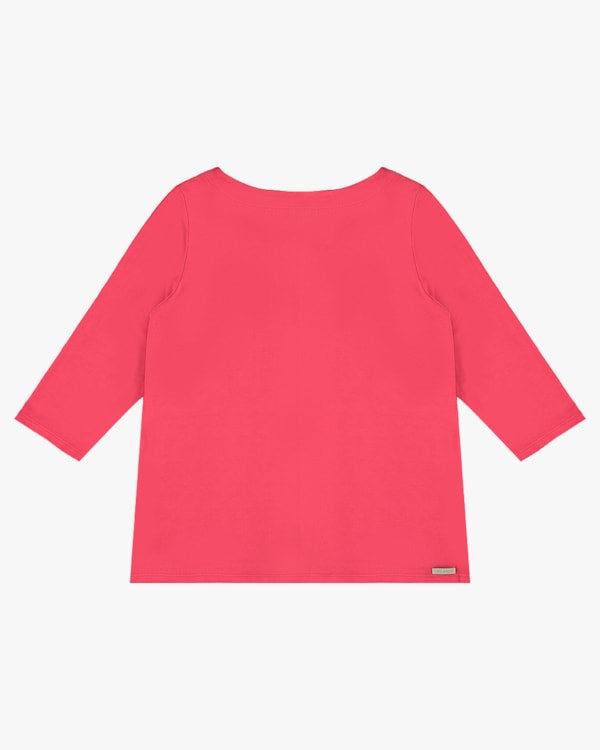 Blusa Plus Size Manga 3/4 em Tricot Viscose - Cereja Rosa - Rosa P