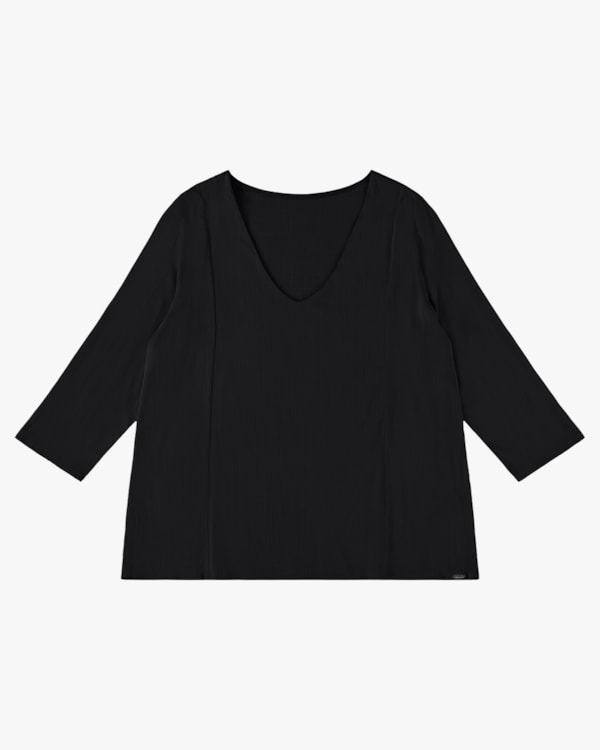 Blusa Plus Size Manga 3/4 em Viscose - Cereja Rosa - Preto P