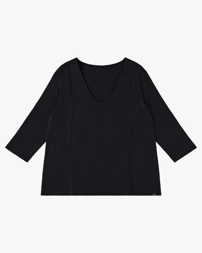 Blusa Plus Size Manga 3/4 em Viscose - Cereja Rosa - Preto P-cc2fe143-04db-463b-98cc-1bafa633ed9b