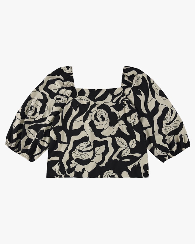 Blusa Plus Size Manga 3/4 Estampada - Cereja Rosa - Black P-28d27b51-19ae-4430-82da-fc3c94bb9a5d