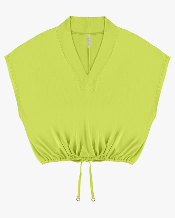 Blusa Plus Size Manga Curta com Ajuste na Barra - Cereja Rosa - Aspargo P