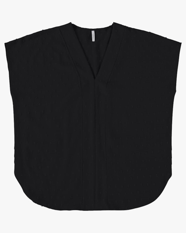 Blusa Plus Size Manga Curta com Decote V - Cereja Rosa - Preto