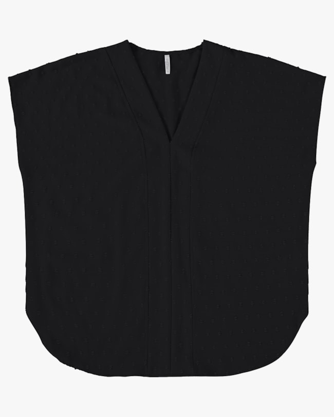 Blusa Plus Size Manga Curta com Decote V - Cereja Rosa - Preto-9577e06e-4f66-41b1-97c4-b35fb0ea8fe2