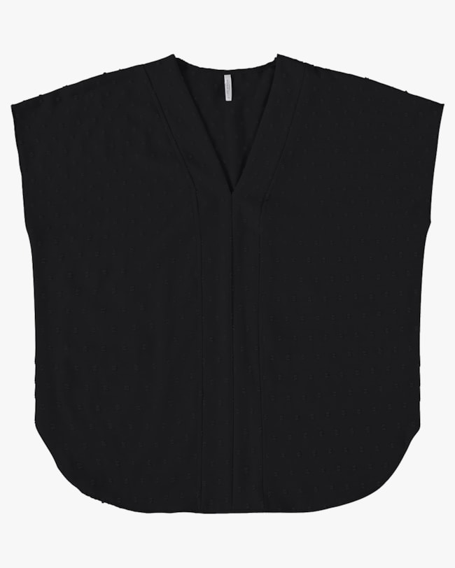 Blusa Plus Size Manga Curta com Decote V - Cereja Rosa - Preto-458bda55-761d-4af4-94e2-6d3f474fc15f