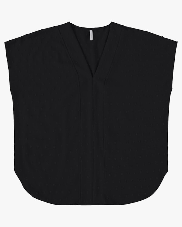 Blusa Plus Size Manga Curta com Decote V - Cereja Rosa - Preto