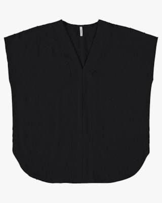 Blusa Plus Size Manga Curta com Decote V - Cereja Rosa - Preto P