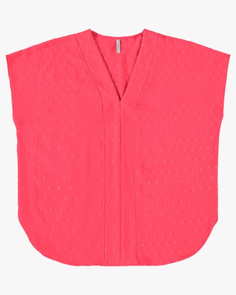 Blusa Plus Size Manga Curta com Decote V - Cereja Rosa - Rosa