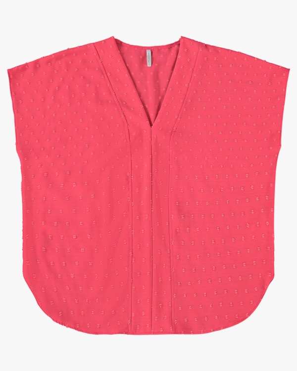 Blusa Plus Size Manga Curta com Decote V - Cereja Rosa - Rosa