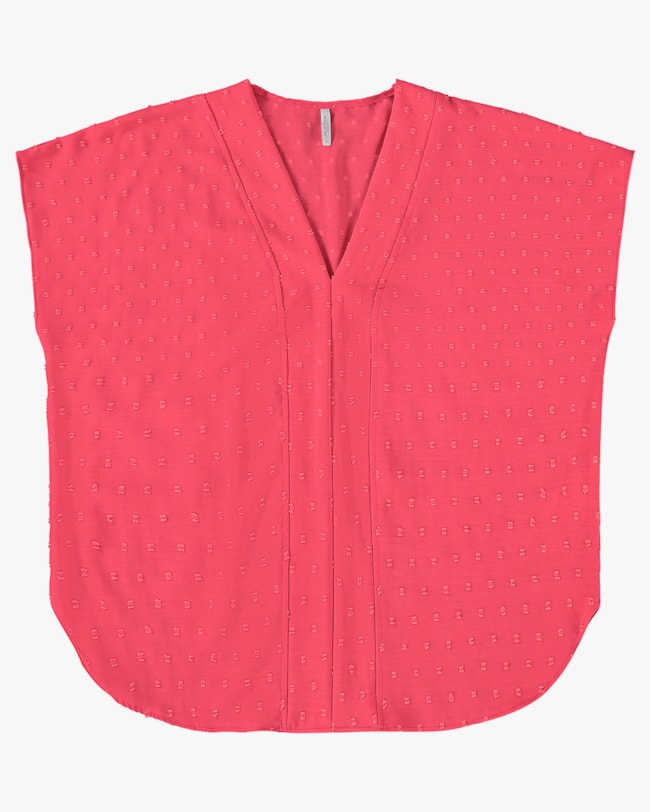 Blusa Plus Size Manga Curta com Decote V - Cereja Rosa - Rosa-41fa5ee1-f028-4910-9d8b-0ea632abf8bb