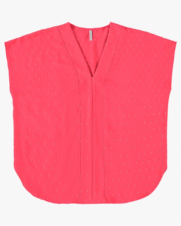 Blusa Plus Size Manga Curta com Decote V - Cereja Rosa - Rosa