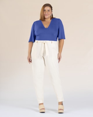 Blusa Plus Size Manga Flare em Viscose Crepe - Cereja Rosa - Lazúli P