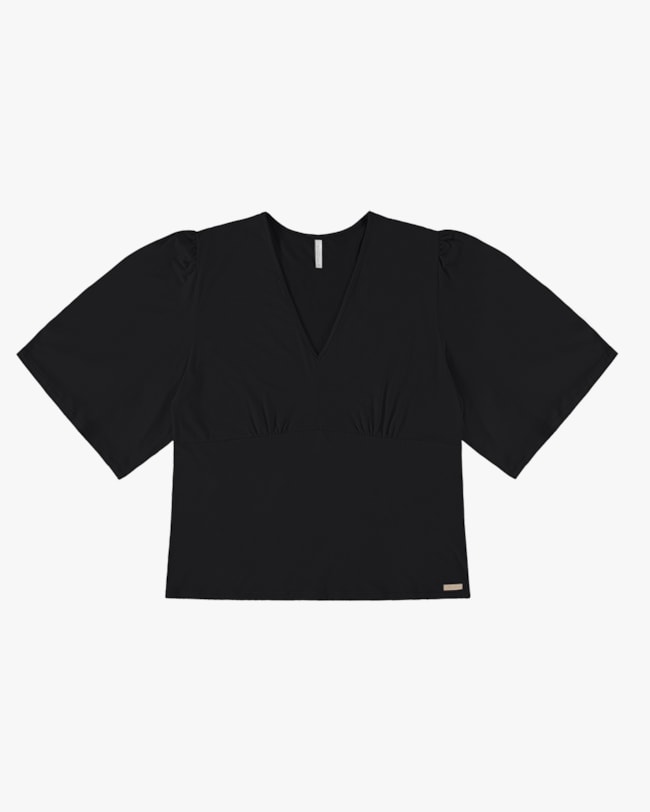 Blusa Plus Size Manga Flare em Viscose Crepe - Cereja Rosa - Preto P-18628bad-dd51-44b4-964c-17f9853d4083