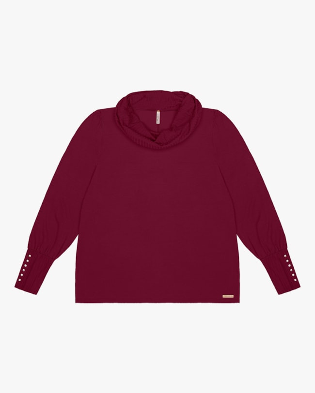 Blusa Plus Size Manga Longa com Gola Ampla Cereja Rosa Vinho-0c5fba5f-b403-469e-9999-0bfe7d4c4d6e