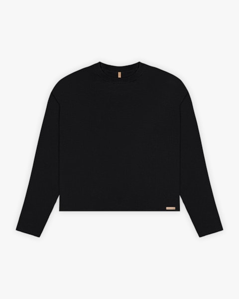 Blusa Plus Size Manga Longa com Retilínea - Cereja Rosa - Preto