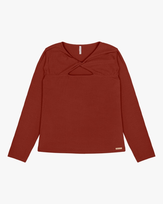 Blusa Plus Size Manga Longa em Canelado Cereja Rosa Ferrugem-cd1e2d02-63ca-436d-9df3-65154182c34e