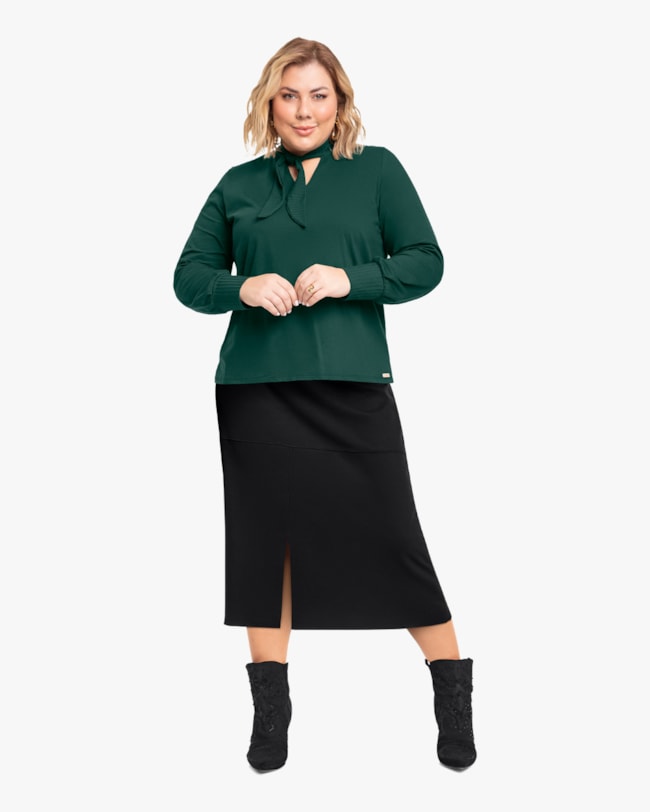 Blusa Plus Size Manga Longa em Viscose Cereja Rosa Verde-e61db4f1-851a-432f-8b5e-ae3815e4e976