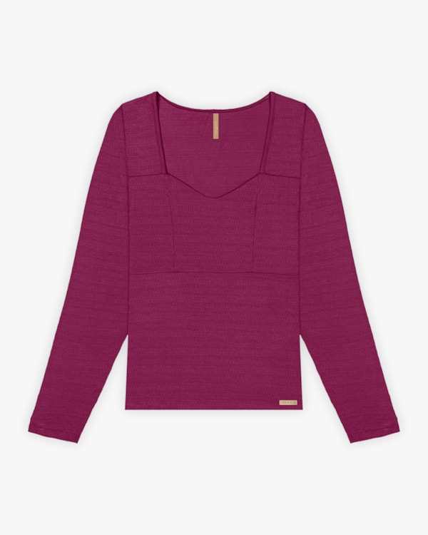 Blusa Plus Size Manga Longa em Viscose com Recorte - Cereja Rosa - Marsala